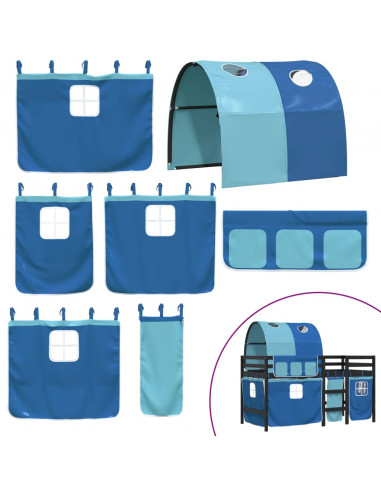 Letto a Soppalco con Tunnel Bambini Blu 90x200cm Massello Pino