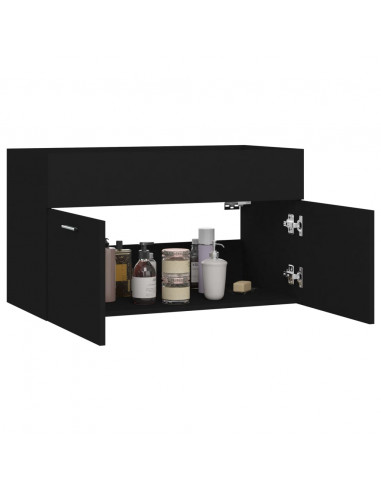 Mobile Sottolavabo Nero 80x38,5x46 cm in Legno Multistrato
