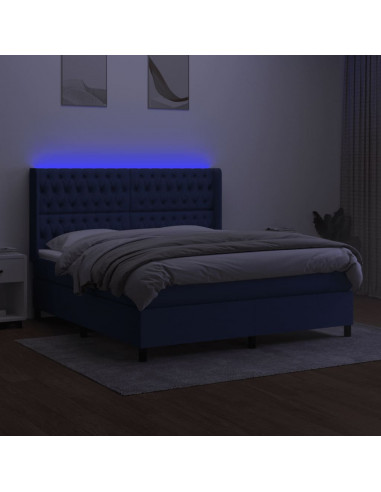 Letto a Molle con Materasso e LED Blu 160x200 cm in Tessuto