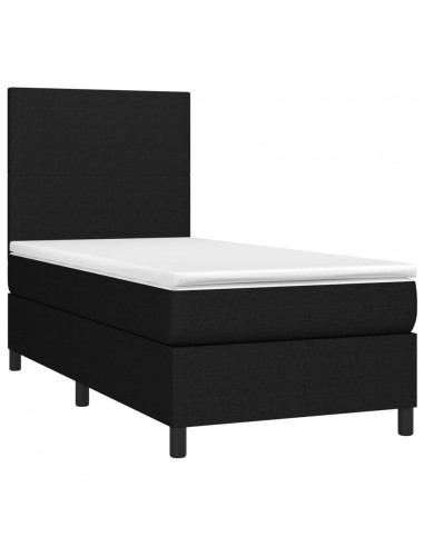 Letto a Molle con Materasso e LED Nero 100x200 cm in Tessuto