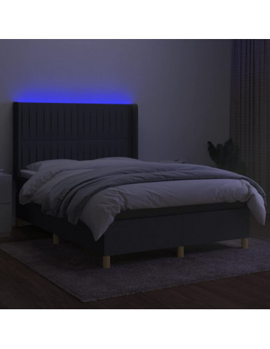 Letto a Molle Materasso e LED Grigio Scuro 140x190cm in Tessuto