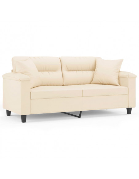 Divano a 2 Posti con Cuscini Beige 140 cm Tessuto Microfibra