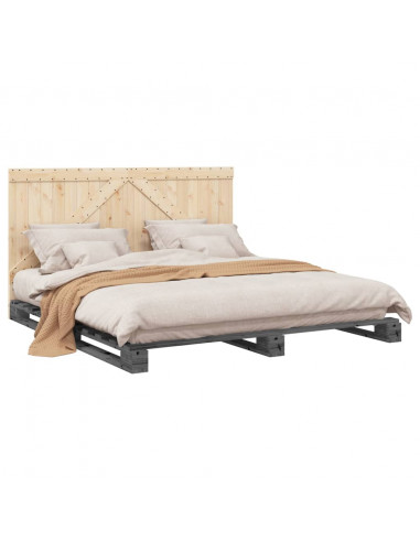 Giroletto con Testiera Grigio 200x200 cm Legno Massello di Pino