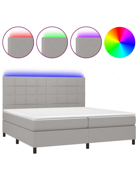 Letto a Molle Materasso e LED Grigio Chiaro 200x200 cm Tessuto