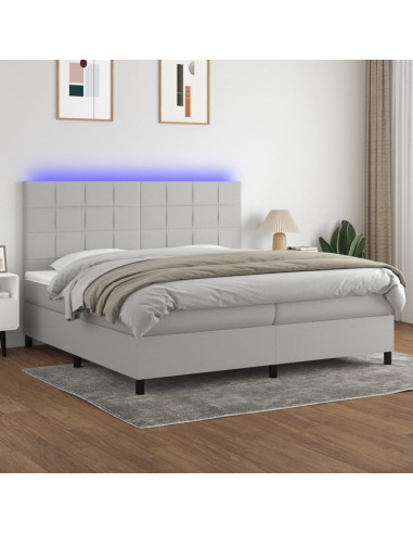 Letto a Molle Materasso e LED Grigio Chiaro 200x200 cm Tessuto