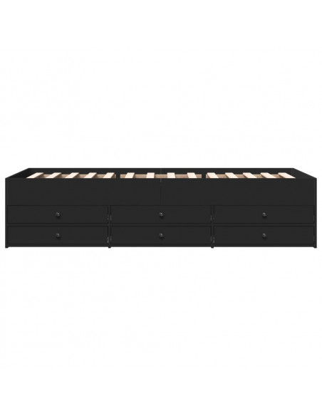 Divano Letto con Cassetti Nero 100x200 cm in Legno Multistrato