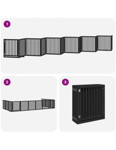 Cancello Cani Porta Pieghevole Nero 12 Pannelli 960 cm Pioppo