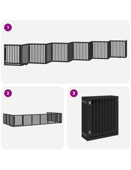 Cancello Cani Porta Pieghevole Nero 12 Pannelli 960 cm Pioppo