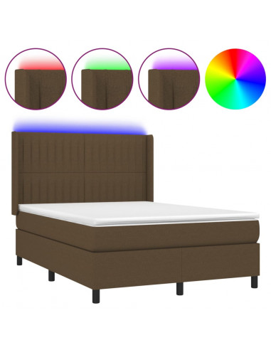 Letto a Molle Materasso e LED Marrone Scuro 140x200 cm Tessuto
