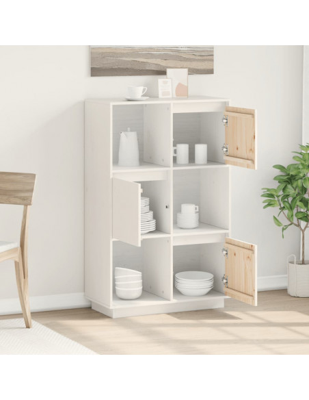 Credenza Bianca 74x35x117 cm in Legno Massello di Pino