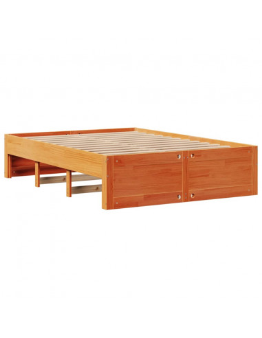 Letto Libreria senza Materasso Marrone Cera 140x200 cm in Pino