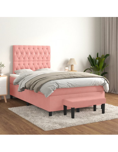 Giroletto a Molle con Materasso Rosa 120x190 cm in Velluto