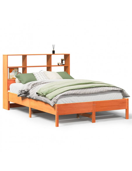 Letto Libreria senza Materasso Marrone Cera 160x200 cm in Pino