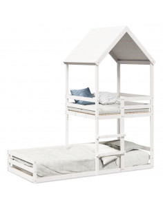 Letto a Castello con Tetto Bianco 90x200 cm in Legno di Pino 2