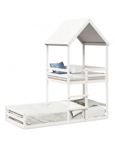 Letto a Castello con Tetto Bianco 90x200 cm in Legno di Pino