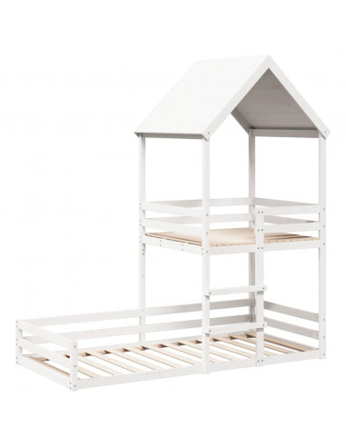 Letto a Castello con Tetto Bianco 90x200 cm in Legno di Pino