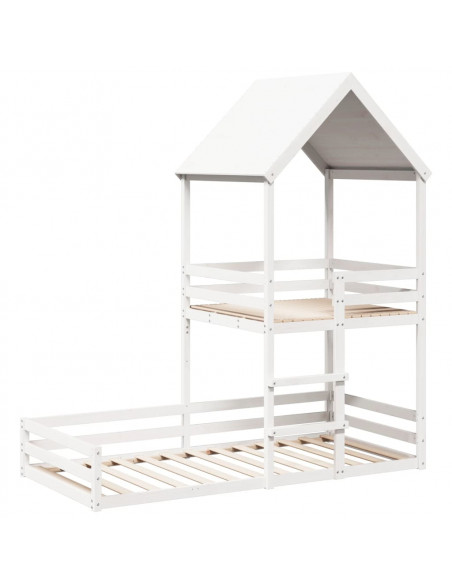 Letto a Castello con Tetto Bianco 90x200 cm in Legno di Pino