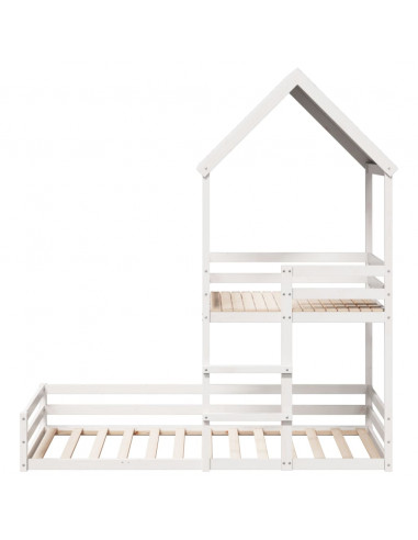 Letto a Castello con Tetto Bianco 90x200 cm in Legno di Pino