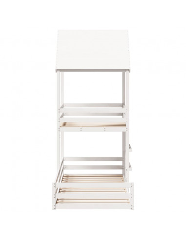 Letto a Castello con Tetto Bianco 90x200 cm in Legno di Pino