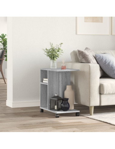 Tavolino con Ruote Grigio Sonoma 50x30x55 cm Legno Multistrato