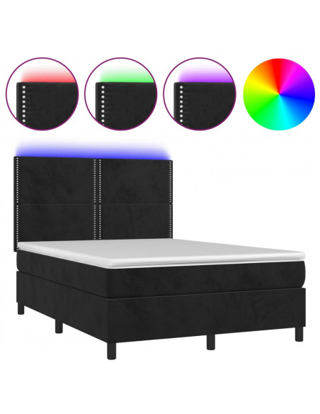 Letto a Molle con Materasso e LED Nero 140x200 cm in Velluto