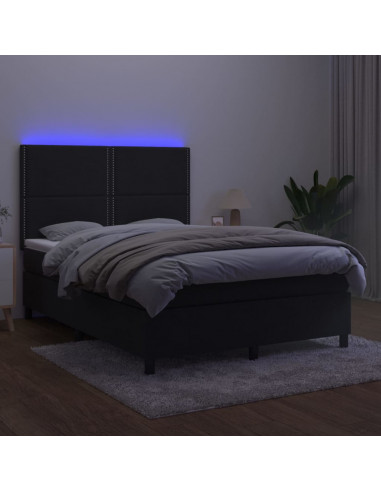 Letto a Molle con Materasso e LED Nero 140x200 cm in Velluto