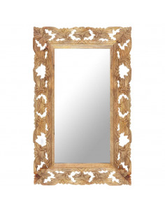Specchio Intagliato a Mano 80x50 cm in Legno Massello di Mango