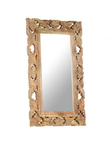 Specchio Intagliato a Mano 80x50 cm in Legno Massello di Mango