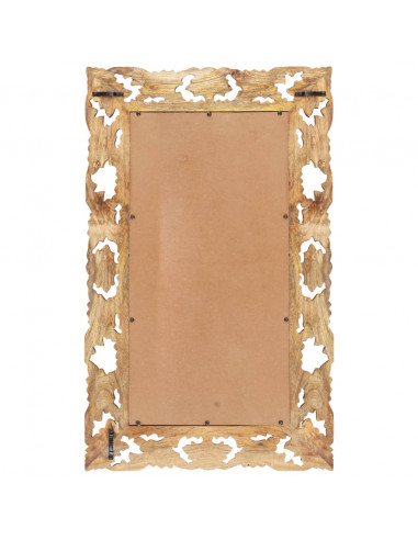 Specchio Intagliato a Mano 80x50 cm in Legno Massello di Mango