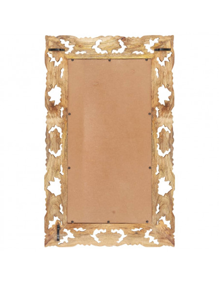 Specchio Intagliato a Mano 80x50 cm in Legno Massello di Mango