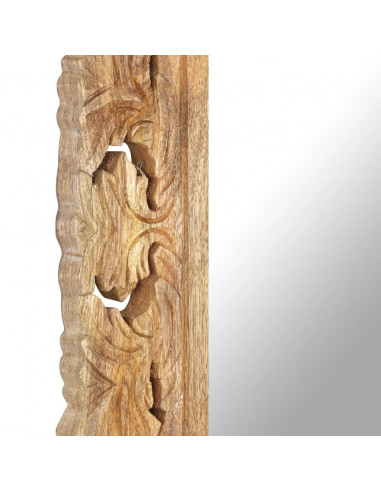 Specchio Intagliato a Mano 80x50 cm in Legno Massello di Mango