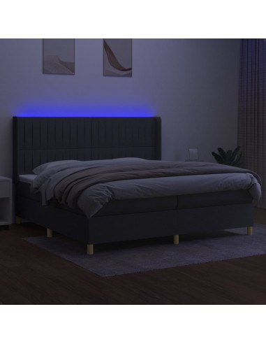 Letto a Molle Materasso e LED Grigio Scuro 200x200cm in Tessuto