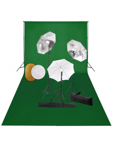 Kit Studio Fotografico con Luci Ombrelli Fondale e Riflettore