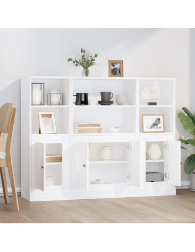 Credenze 3 pz Bianche in Legno Multistrato