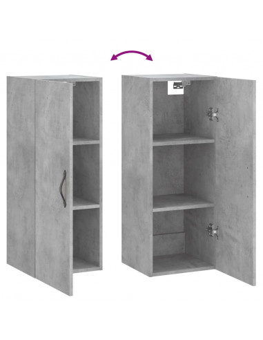 Mobile a Parete Grigio Cemento 34,5x34x90 cm Legno Multistrato