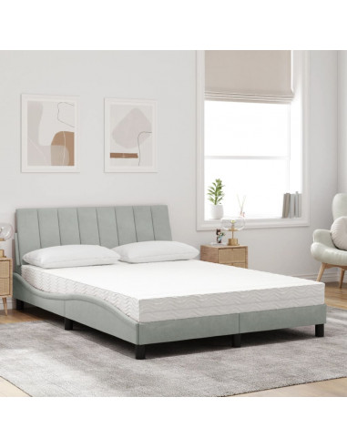 Letto con Materasso Grigio Chiaro 140x200 cm in Velluto