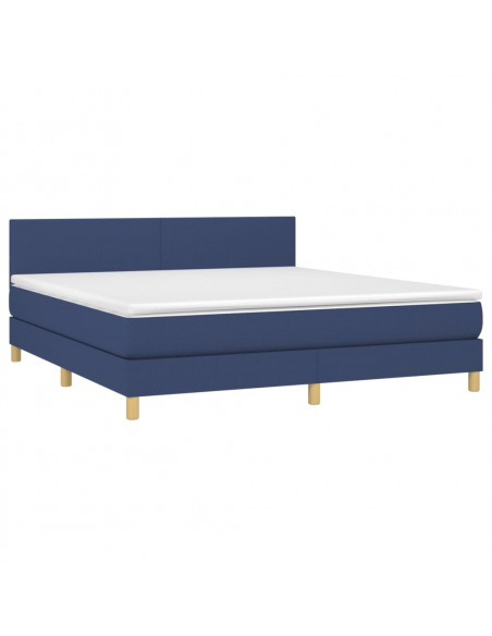Letto a Molle con Materasso e LED Blu 160x200 cm in Tessuto