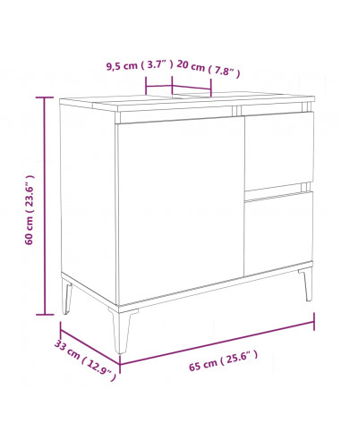 Set Mobili da Bagno 3 pz Grigio Sonoma in Legno Multistrato