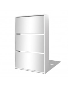Scarpiera con 3 Ripiani e Specchio Bianco 63x17x102,5 cm