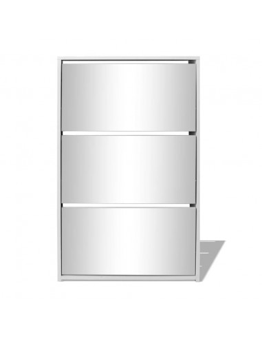 Scarpiera con 3 Ripiani e Specchio Bianco 63x17x102,5 cm