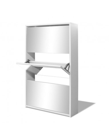 Scarpiera con 3 Ripiani e Specchio Bianco 63x17x102,5 cm