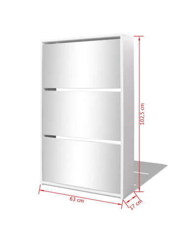 Scarpiera con 3 Ripiani e Specchio Bianco 63x17x102,5 cm