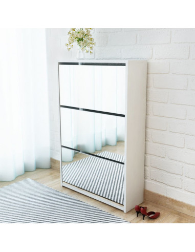 Scarpiera con 3 Ripiani e Specchio Bianco 63x17x102,5 cm