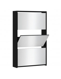 Scarpiera con Specchio a 3 Livelli Nera 63x17x102,5 cm