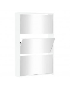 Scarpiera con Specchio a 3 Livelli Bianco Lucido 63x17x102,5 cm