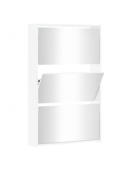 Scarpiera con Specchio a 3 Livelli Bianco Lucido 63x17x102,5 cm