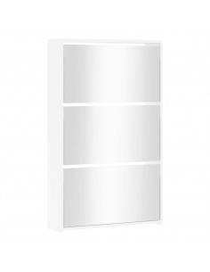 Scarpiera con Specchio a 3 Livelli Bianco Lucido 63x17x102,5 cm 2