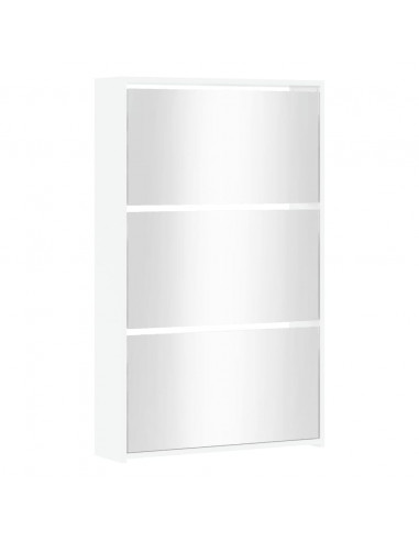 Scarpiera con Specchio a 3 Livelli Bianco Lucido 63x17x102,5 cm