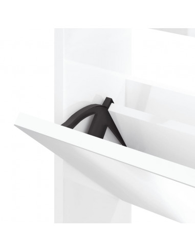 Scarpiera con Specchio a 3 Livelli Bianco Lucido 63x17x102,5 cm