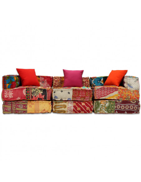 Pouf Modulare a 3 Posti in Tessuto Patchwork